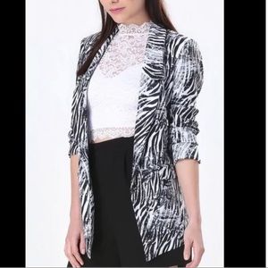 Bebe Zebra Print Open Front Blazer Jacket